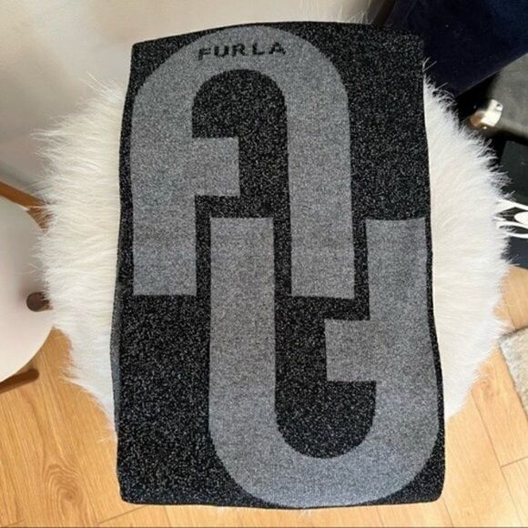Furla Metallic Knit Scarf, Wool, Black & Gray, Reversible,Designer Luxury, NWT - Picture 5 of 15